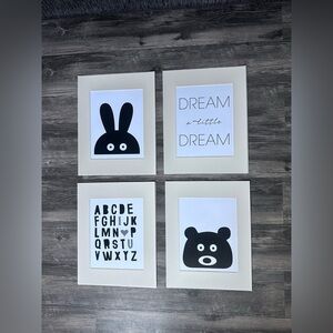 Set of 4 Black and White Modern Nursery Wall Art Prints Kids Room Decor